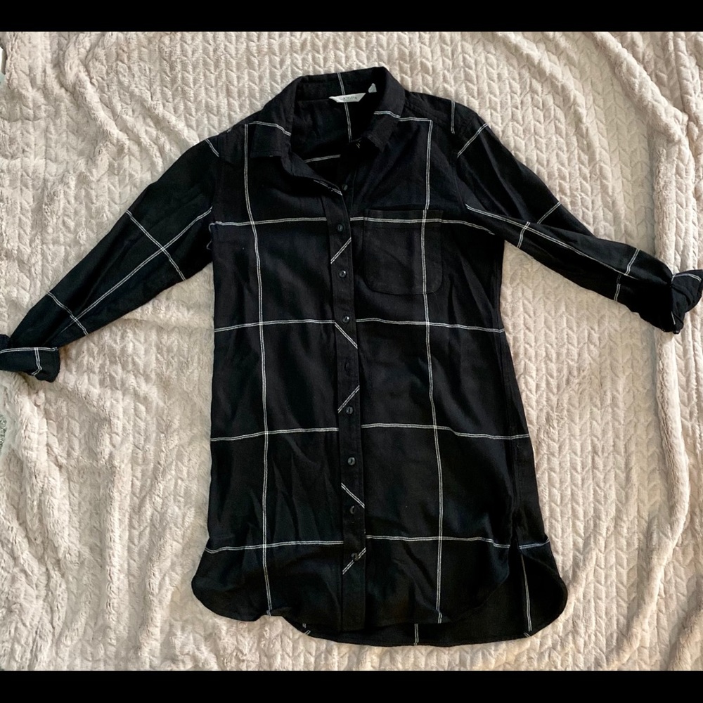 Long sleeved button down flannel shirt dress